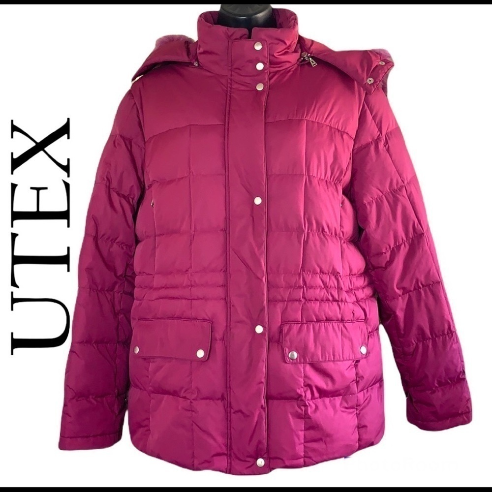 UTEX hot pink women’s puffer winters jacket with faux fur hood size S